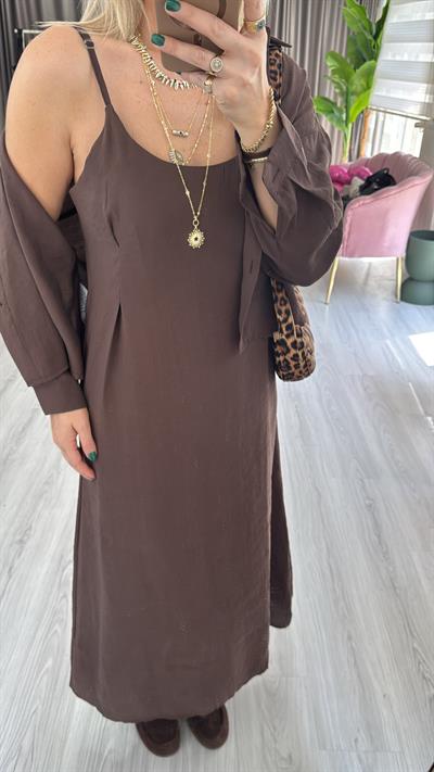 Tencel Gömlek ve Elbise Kahverengi Modal Takım