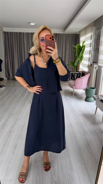 Tencel Gömlek ve Elbise Lacivert Modal Takım