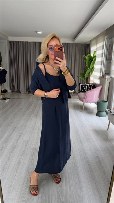 Tencel Gömlek ve Elbise Lacivert Modal Takım