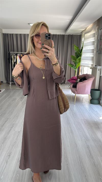 Tencel Gömlek ve Elbise Vizon Modal Takım