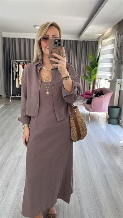 Tencel Gömlek ve Elbise Vizon Modal Takım
