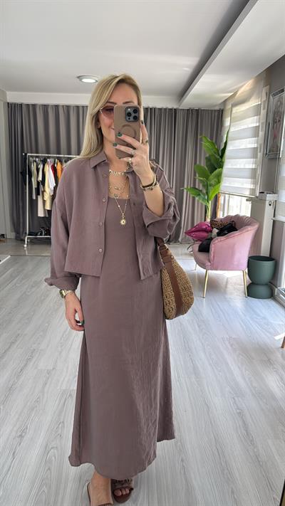 Tencel Gömlek ve Elbise Vizon Modal Takım