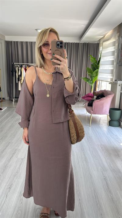 Tencel Gömlek ve Elbise Vizon Modal Takım
