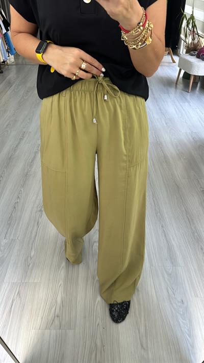 TENCEL, İP BAĞCIKLI YAĞ YEŞİLİ PALAZZO PANTOLON