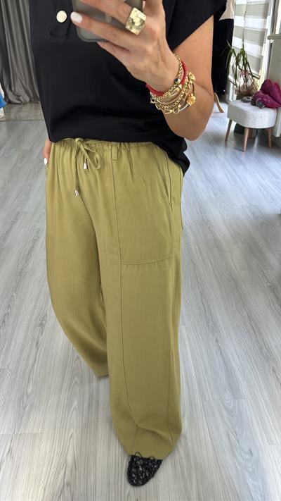 TENCEL, İP BAĞCIKLI YAĞ YEŞİLİ PALAZZO PANTOLON