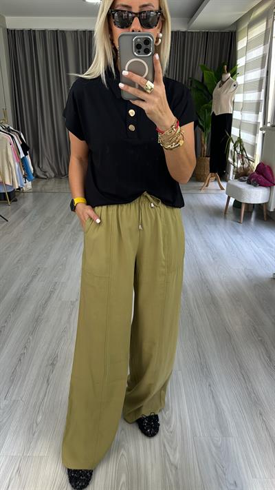 TENCEL, İP BAĞCIKLI YAĞ YEŞİLİ PALAZZO PANTOLON