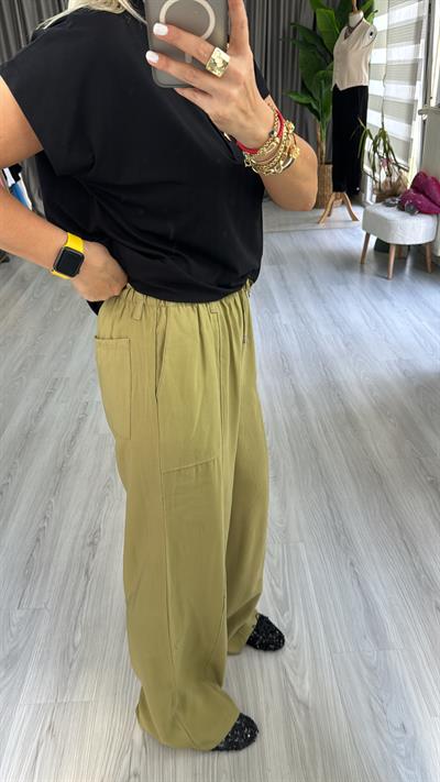 TENCEL, İP BAĞCIKLI YAĞ YEŞİLİ PALAZZO PANTOLON