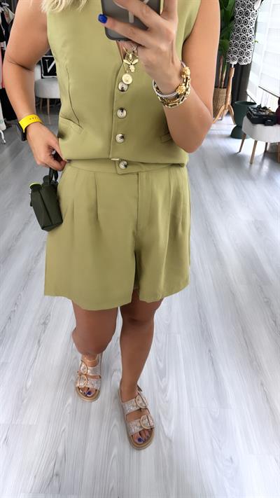 TENCEL KUMAŞ YEŞİL YELEKLİ TAKIM