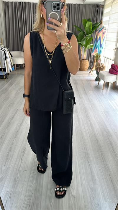 TENSEL DOKUDA İKİLİ SİYAH TİRİL TAKIM