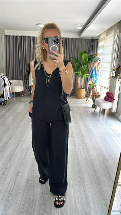 TENSEL DOKUDA İKİLİ SİYAH TİRİL TAKIM