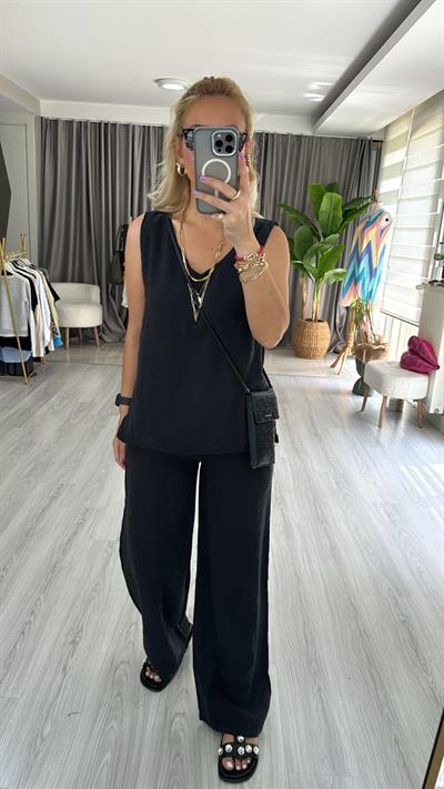 TENSEL DOKUDA İKİLİ SİYAH TİRİL TAKIM