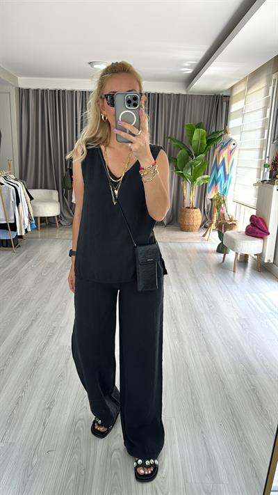 TENSEL DOKUDA İKİLİ SİYAH TİRİL TAKIM