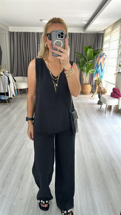 TENSEL DOKUDA İKİLİ SİYAH TİRİL TAKIM