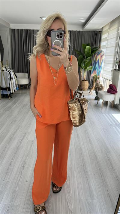 TENSEL DOKUDA İKİLİ TURUNCU TİRİL TAKIM