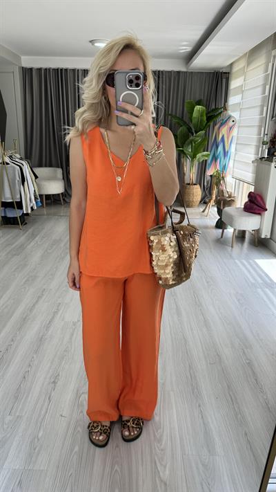 TENSEL DOKUDA İKİLİ TURUNCU TİRİL TAKIM