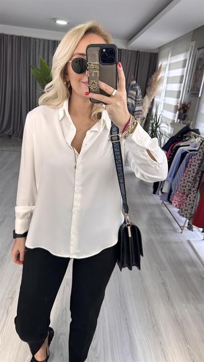 TOK DOKULU BEYAZ SATEN GÖMLEK