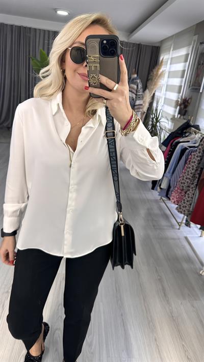 TOK DOKULU BEYAZ SATEN GÖMLEK