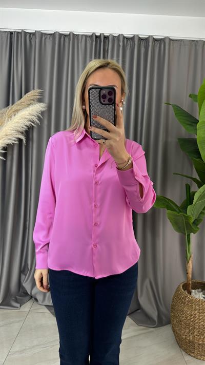 TOK DOKULU PEMBE SATEN GÖMLEK