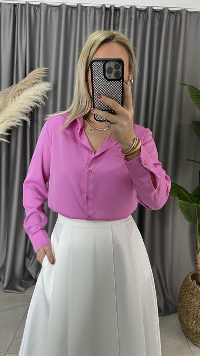 TOK DOKULU PEMBE SATEN GÖMLEK