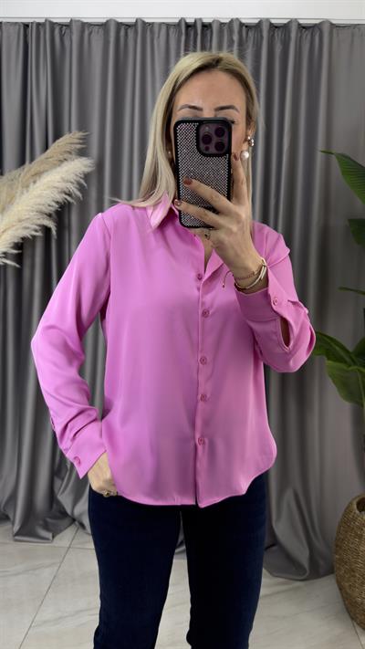 TOK DOKULU PEMBE SATEN GÖMLEK