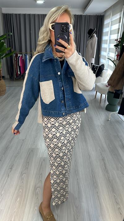 TRİKO GARNİLİ KOT CEKET