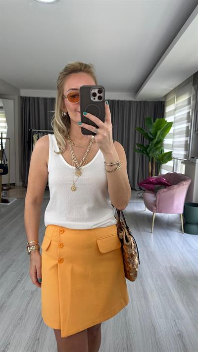 U Yaka Ekru Triko Bluz