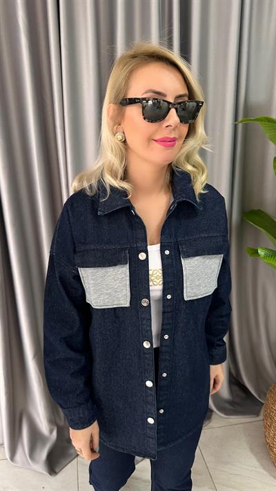 ÜÇ İPLİK GARNİLİ LACİVERT KOT CEKET