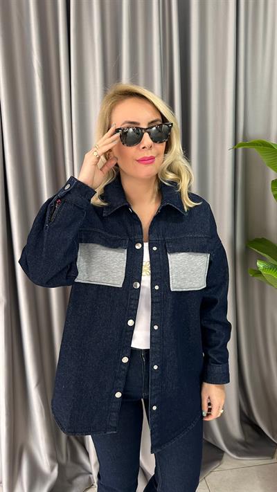 ÜÇ İPLİK GARNİLİ LACİVERT KOT CEKET