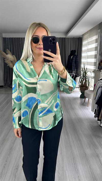 V YAKA DESENLİ GÖMLEK / MAVİ