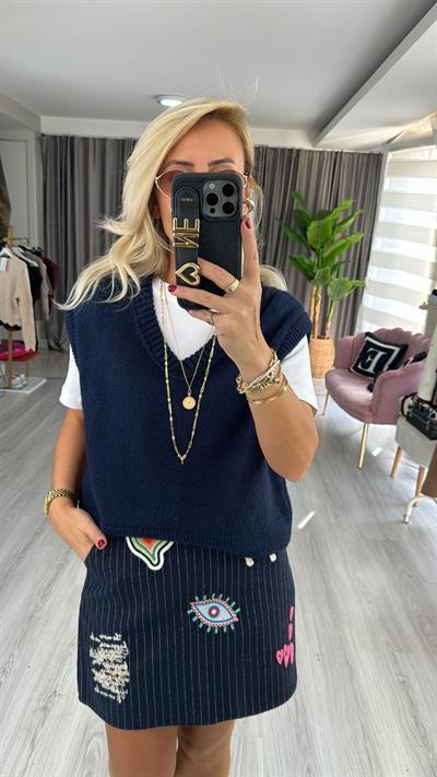 V Yaka Lacivert Kolsuz Süveter