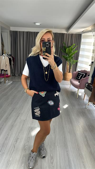 V Yaka Lacivert Kolsuz Süveter