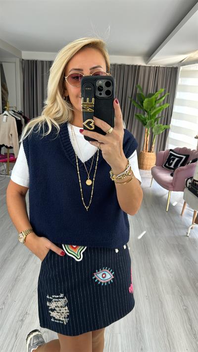 V Yaka Lacivert Kolsuz Süveter