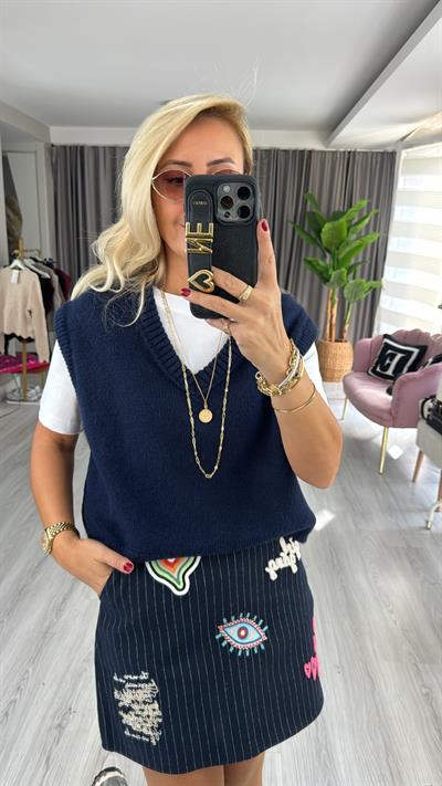 V Yaka Lacivert Kolsuz Süveter