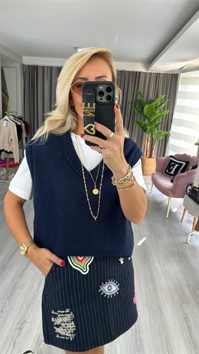 V Yaka Lacivert Kolsuz Süveter