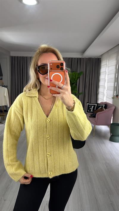 V Yaka Sarı Yumoş Hırka