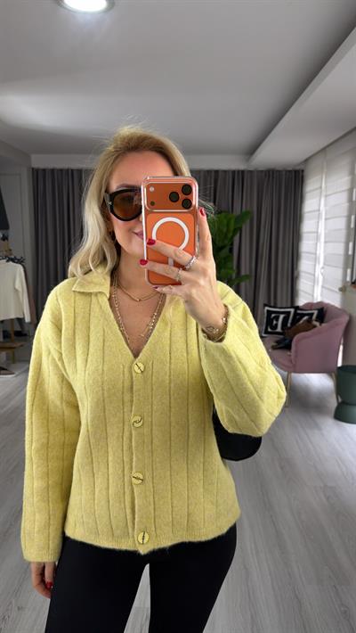 V Yaka Sarı Yumoş Hırka