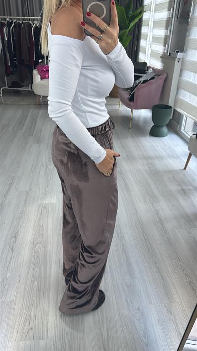 Vizon Kadife Palazzo Pantolon