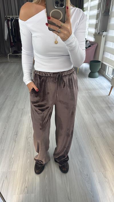 Vizon Kadife Palazzo Pantolon