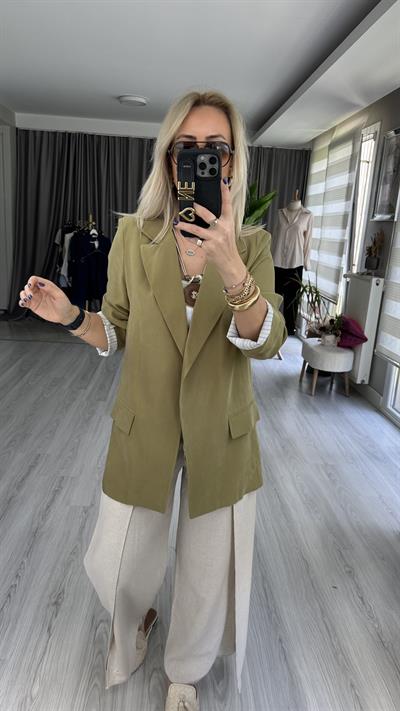 YAĞ YEŞİLİ TENCEL BLAZER CEKET