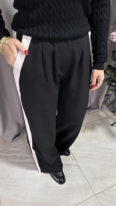 YANI ŞERİTLİ SİYAH PALAZZO PANTOLON