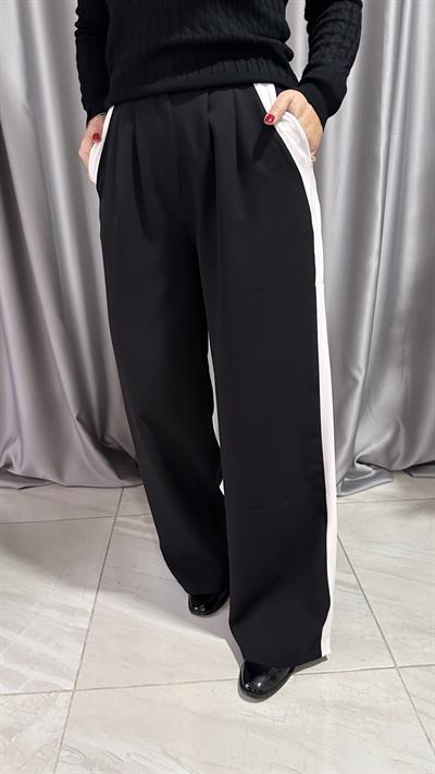 YANI ŞERİTLİ SİYAH PALAZZO PANTOLON