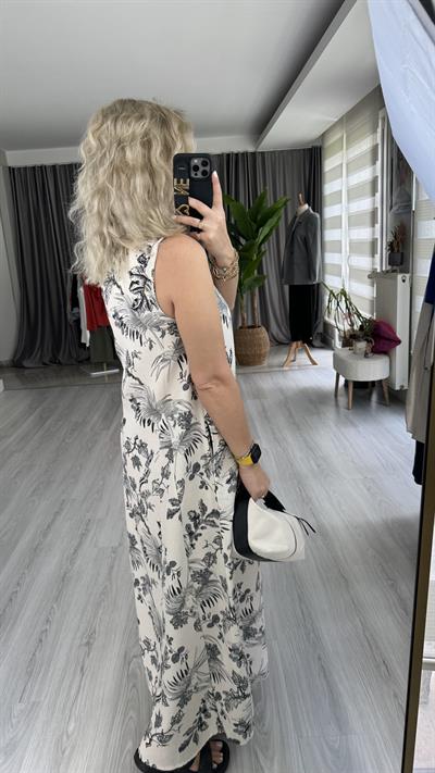 YAPRAK DESEN, CEPLİ, KETEN ELBİSE