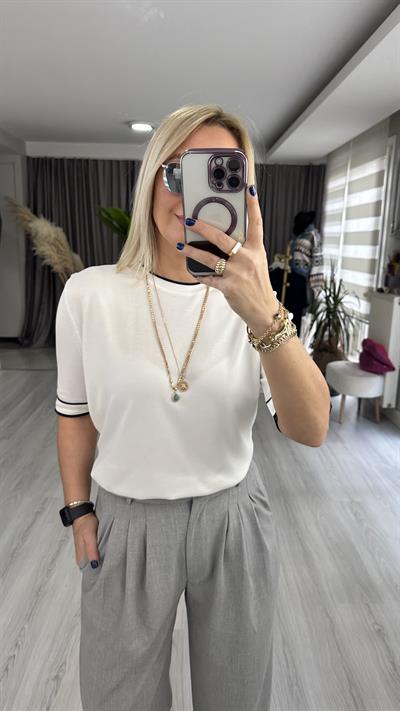 YARIM KOL, SİYAH ŞERİTLİ, EKRU MERSERİZE TRİKO