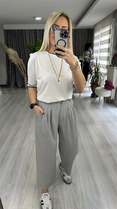 YARIM KOL, SİYAH ŞERİTLİ, EKRU MERSERİZE TRİKO