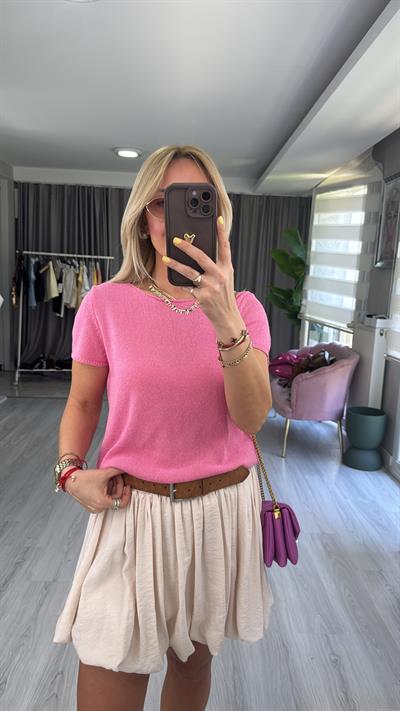 Yarım Kol Pembe Merserize Triko