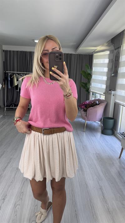 Yarım Kol Pembe Merserize Triko