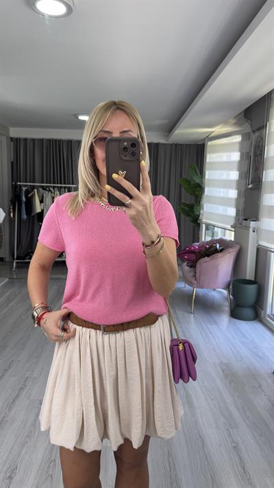 Yarım Kol Pembe Merserize Triko