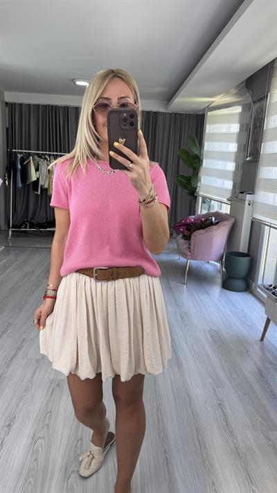 Yarım Kol Pembe Merserize Triko