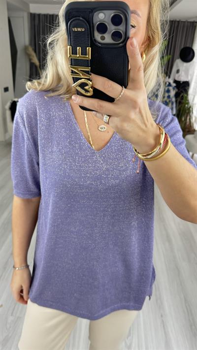 YARIM KOL, SİMLİ, V YAKA LİLA TRİKO