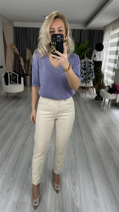 YARIM KOL, SİMLİ, V YAKA LİLA TRİKO